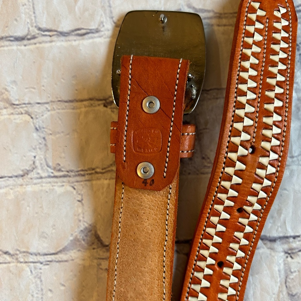 Brown and White Patterned Men's Belt - Picture 5 of 15